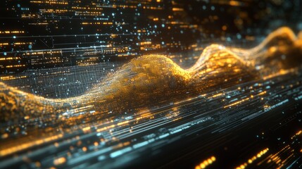 Poster - A digital interface showing data streams, with a deep learning model optimizing in real-time.
