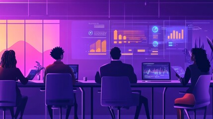 Poster - A diverse team of data scientists brainstorming with holographic AI models and graphs in the background.