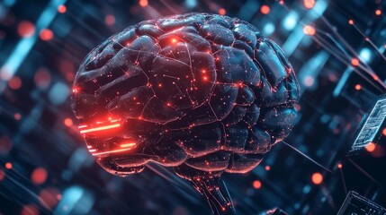 Poster - A futuristic robotic brain visualizing interconnected nodes, symbolizing AI-powered deep learning networks.
