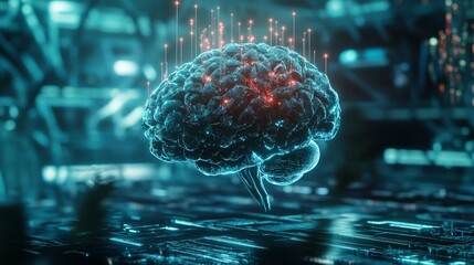 Poster - A futuristic robotic brain visualizing interconnected nodes, symbolizing AI-powered deep learning networks.