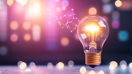 Illuminated light bulb on a colorful background, representing innovation and ideas.