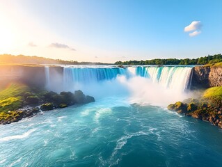 Poster - Majestic Waterfall Under Bright Blue Sky