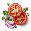 © Klnpherch - fresh sliced tomato, red onion rings and a parsley leaf