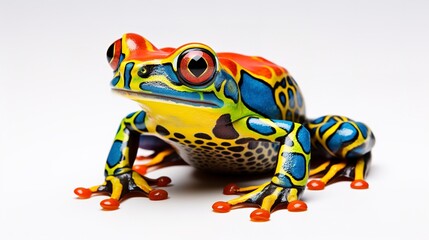 Wall Mural - Colorful frog peeking over edge. isolate on white background  