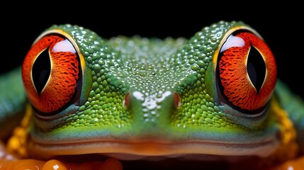 Canvas Print - Vibrant close-up of a red-eyed tree frog peeking over a white edge, showcasing its colorful skin and distinct orange fingers. 