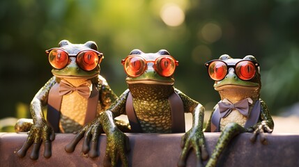 Wall Mural - Three Frogs Wearing Sunglasses