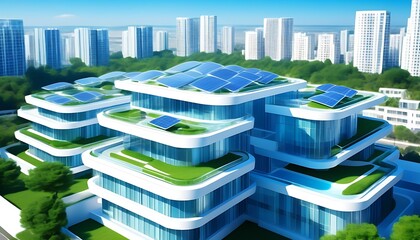 Modern solar architecture, green energy generation design, urban landscape of the future