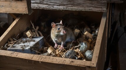 Wall Mural - Rat nest discovered in an attic, with a pest control technician removing it to prevent further infestation  