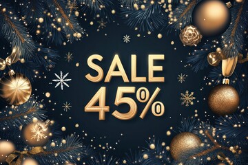 Sticker - Christmas sale banner featuring elegant golden numbers and festive decorations.