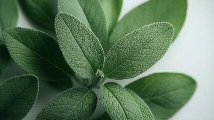 Wall Mural - Close-up View of Lush Green Sage Leaves