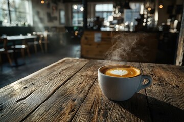 Cozy Rustic Coffee Cup on Wooden Table