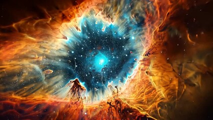 Poster - Cosmic Inferno: A mesmerizing nebula explodes with fiery hues and celestial brilliance, a breathtaking spectacle of cosmic energy and creation.  