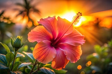 Canvas Print - Hibiscus flower blooming in golden sunset light