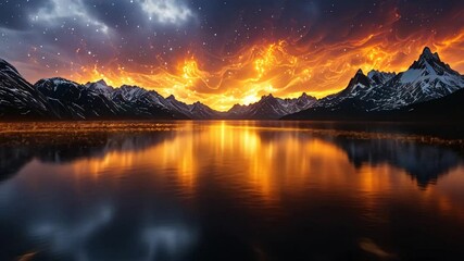 Wall Mural - 4K footage milk way stars above the lake.