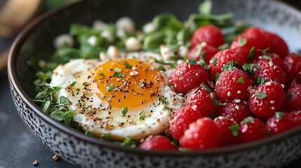 Fototapete - Serene view of a healthy breakfast plate with a focus on organic ingredients
