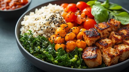 Poster - Wellbalanced meal on a plate emphasizing fiber and nourishment set against a simple background