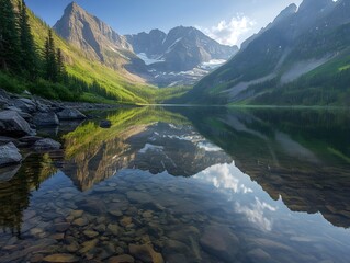 Poster - Serene Mountain Lake with Clear Reflection