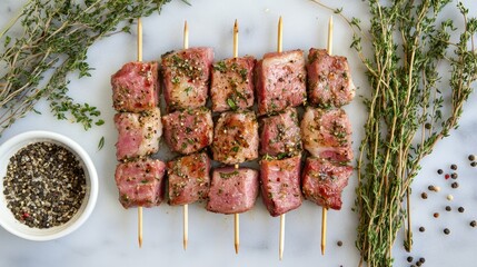 Poster - Grilled Meat Skewers with Fresh Herbs and Spices