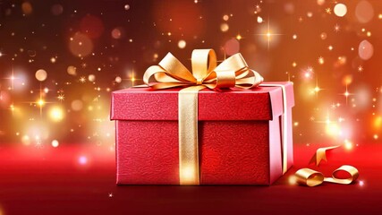 Leinwandbilder - red gift box with gold ribbon on festive background