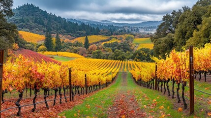 Poster - Vibrant Autumn Colors in Scenic Vineyard Landscape