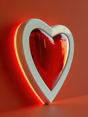 Poster - A red heart with a glowing outline. AI.