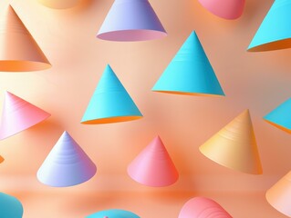 Sticker - Colorful cones floating in the air. AI.