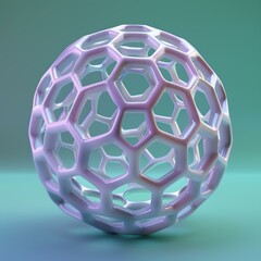 Poster - A 3D geometric sphere made of hexagonal shapes. AI.