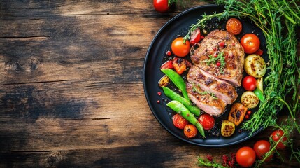 Sticker - Grilled Meat Dish with Fresh Vegetables and Herbs