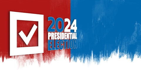 Aufkleber - Election 2024 Concept Banner with Checkmark on Red and Blue Background. 3D Rendering