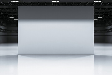 Poster - Large empty hangar interior with blank wall and concrete floor. 3D Rendering