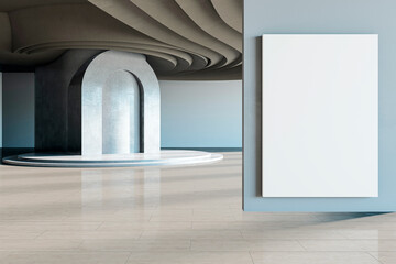 Poster - Modern abstract interior design with a blank canvas wall and elegant curves in light tones. 3D Rendering
