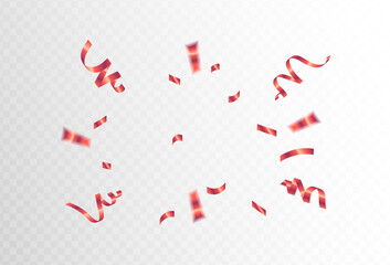 Wall Mural - red confetti and ribbon streamers falling on a transparent background. blurred. Big and small,abstract frame,Vector. eps 10	