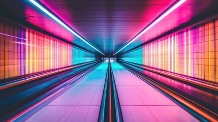 Poster - vibrant neon tunnel with dynamic light effects