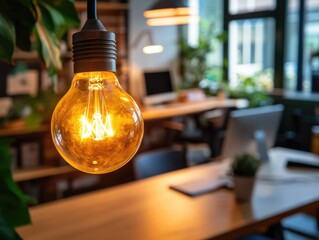 Wall Mural - Light Bulb Over Wooden Table