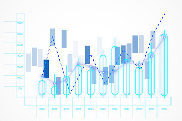 Poster - Financial chart with growth trend and data bars on white background. 3D Rendering