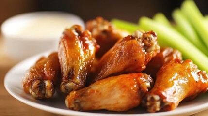 Wall Mural - Delicious Chicken Wings with Fresh Celery Sticks