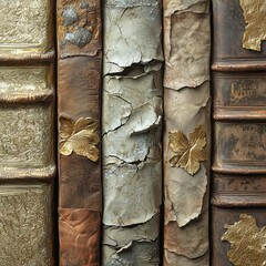 Poster - Aged Embossed Leather Books Close Up