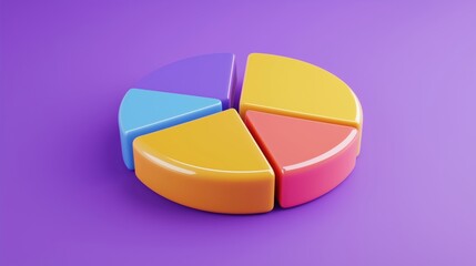 Poster - Colorful pie chart, vibrant segments, purple background, 3D design