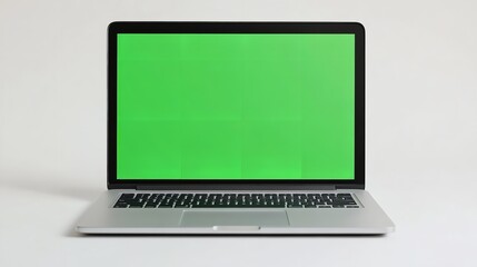 Front View of a MacBook Pro with a Green Screen on a White Background