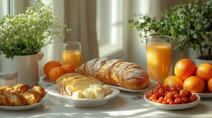 Poster - Elegant display of breakfast foods emphasizing calorie control and healthy options set in a minimalistic space