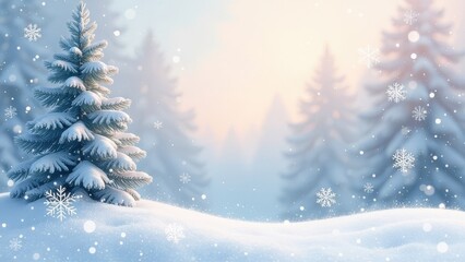 Poster - A snowy forest with three pine trees in the foreground