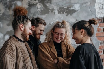 Portrait of a group of young people on the background of a loft interior.