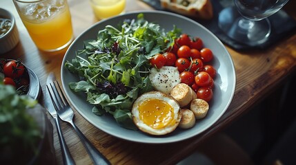 Poster - Isolated scene of a wellnessfocused lunch emphasizing healthy organic ingredients set on a minimalistic table
