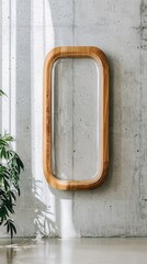 Wall Mural - Minimalist Wooden Frame on Concrete Wall with Sunlight.