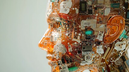 Fototapete - exploring the intricate design of a robot brain interconnected circuits and digital intelligence in 