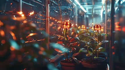 Aufkleber - Exploring the fusion of nature and technology a robotic greenhouse where artificial and natural plants coexist harmoniously