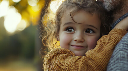 joyful child embraces loved one, showcasing heartwarming moment filled with affection and connection. soft sunlight enhances emotional atmosphere of this touching scene