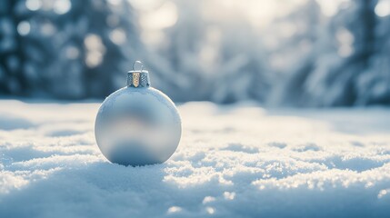 A Single Silver Christmas Ornament Resting in Snow