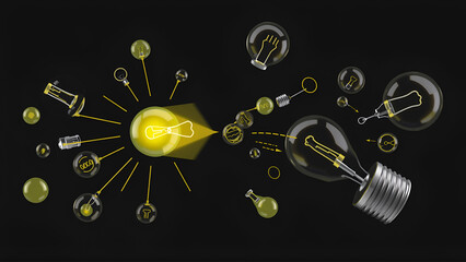 The light bulb is full of ideas and creative thinking, analytical thinking for processing. 3D illustration