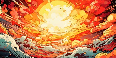 Poster - A computer generated image of a sun with clouds in the background